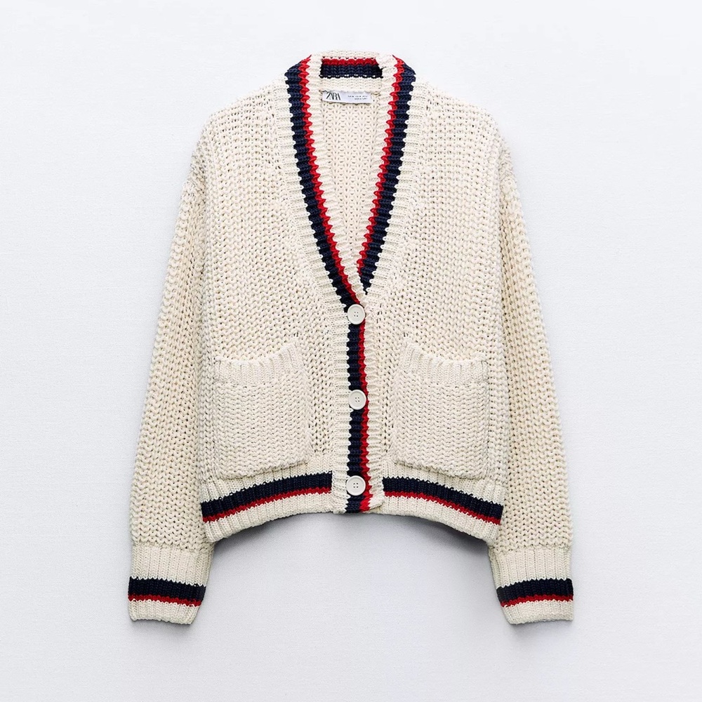 Zara KNIT JACKET WITH PIPING